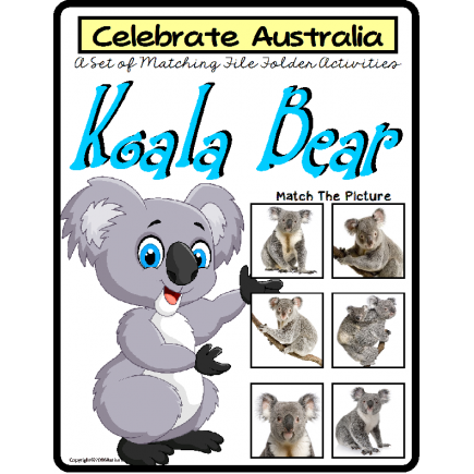 File Folder Games Set KOALA BEAR Matching Skills to CELEBRATE AUSTRALIA
